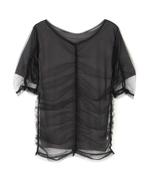 NATURAL BEAUTY BASIC（ナチュラルビューティーベーシック）の「◇ギャザーチュールレイヤードＴシャツ（Tシャツ/カットソー・レディース・ベージュ/ホワイト系その他/ブラック系その他・FREE）」の4枚目の写真