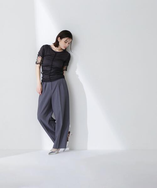 NATURAL BEAUTY BASIC（ナチュラルビューティーベーシック）の「◇ギャザーチュールレイヤードＴシャツ（Tシャツ/カットソー・レディース・ベージュ/ホワイト系その他/ブラック系その他・FREE）」の5枚目の写真
