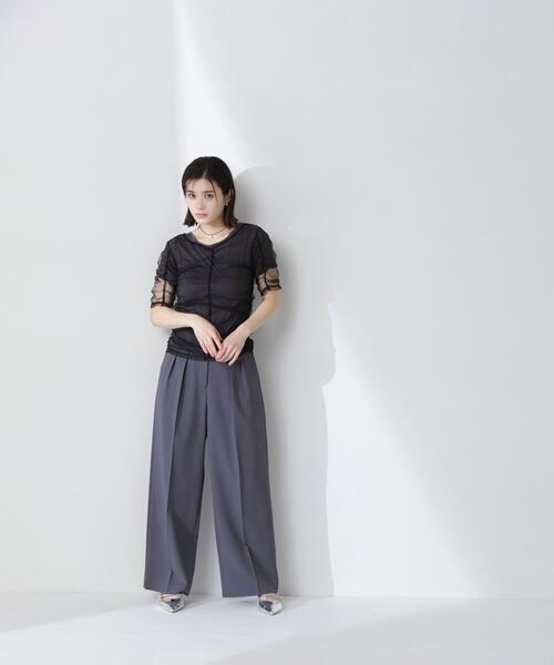 NATURAL BEAUTY BASIC（ナチュラルビューティーベーシック）の「◇ギャザーチュールレイヤードＴシャツ（Tシャツ/カットソー・レディース・ベージュ/ホワイト系その他/ブラック系その他・FREE）」の7枚目の写真
