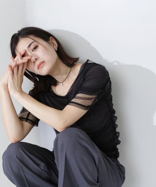 NATURAL BEAUTY BASIC（ナチュラルビューティーベーシック）の「◇ギャザーチュールレイヤードＴシャツ（Tシャツ/カットソー・レディース・ベージュ/ホワイト系その他/ブラック系その他・FREE）」の8枚目の写真