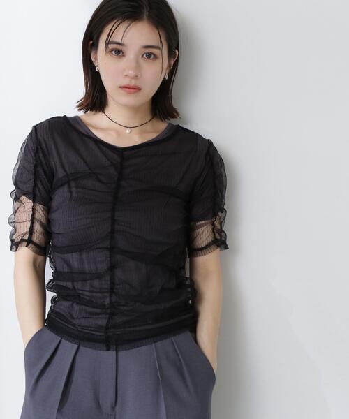NATURAL BEAUTY BASIC（ナチュラルビューティーベーシック）の「◇ギャザーチュールレイヤードＴシャツ（Tシャツ/カットソー・レディース・ベージュ/ホワイト系その他/ブラック系その他・FREE）」の10枚目の写真