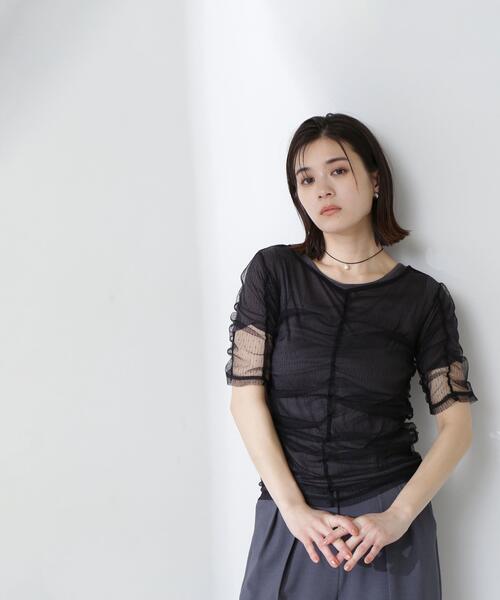 NATURAL BEAUTY BASIC（ナチュラルビューティーベーシック）の「◇ギャザーチュールレイヤードＴシャツ（Tシャツ/カットソー・レディース・ベージュ/ホワイト系その他/ブラック系その他・FREE）」の13枚目の写真