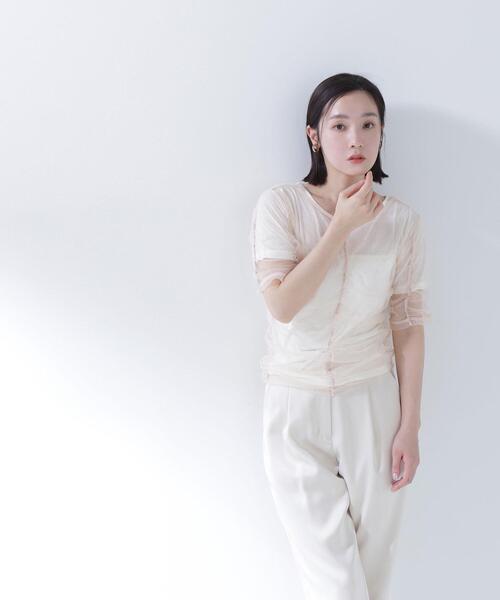 NATURAL BEAUTY BASIC（ナチュラルビューティーベーシック）の「◇ギャザーチュールレイヤードＴシャツ（Tシャツ/カットソー・レディース・ベージュ/ホワイト系その他/ブラック系その他・FREE）」の21枚目の写真