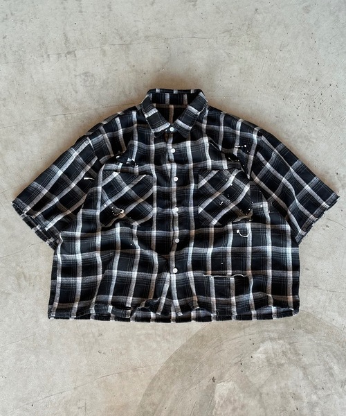 MandO（Auntie Rosa）（エムオー）の「【MandO】ヴィンテージダメージチェックシャツ（シャツ/ブラウス・メンズ・ブラック/レッド/ネイビー・MEDIUM/LARGE）」の11枚目の写真