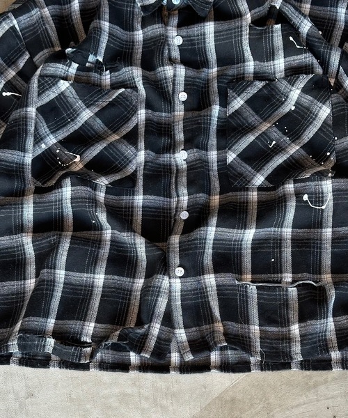 MandO（Auntie Rosa）（エムオー）の「【MandO】ヴィンテージダメージチェックシャツ（シャツ/ブラウス・メンズ・ブラック/レッド/ネイビー・MEDIUM/LARGE）」の15枚目の写真