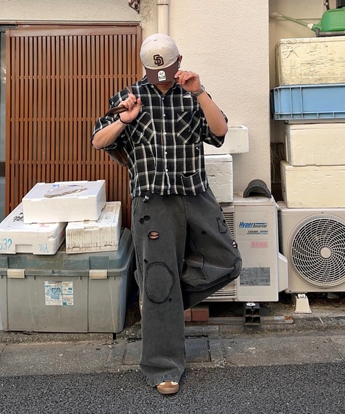 MandO（Auntie Rosa）（エムオー）の「【MandO】ヴィンテージダメージチェックシャツ（シャツ/ブラウス・メンズ・ブラック/レッド/ネイビー・MEDIUM/LARGE）」の8枚目の写真