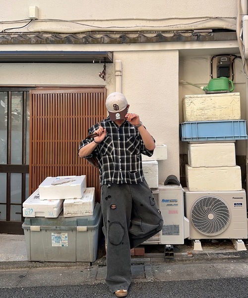 MandO（Auntie Rosa）（エムオー）の「【MandO】ヴィンテージダメージチェックシャツ（シャツ/ブラウス・メンズ・ブラック/レッド/ネイビー・MEDIUM/LARGE）」の9枚目の写真