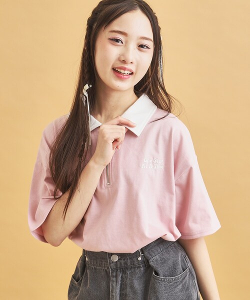 ✧　hana　✧★今季新品 ピンクラテ★ハ－フジップ衿付きTシャツ 130 セール】ハーフジップ衿付きTシャツ（Tシャツ/カットソー