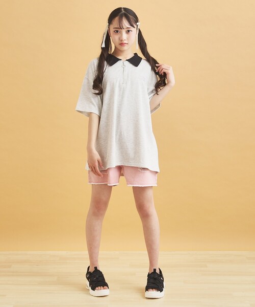✧　hana　✧★今季新品 ピンクラテ★ハ－フジップ衿付きTシャツ 130 PINK-latte｜ハーフジップ衿付きTシャツ | Rakuten Fashion(楽天