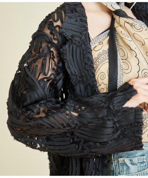 Settimissimo（セッティミッシモ）の「総刺繍 ダブル ジャケット（テーラードジャケット・レディース・ベージュ/ブラック・FREE）」の15枚目の写真