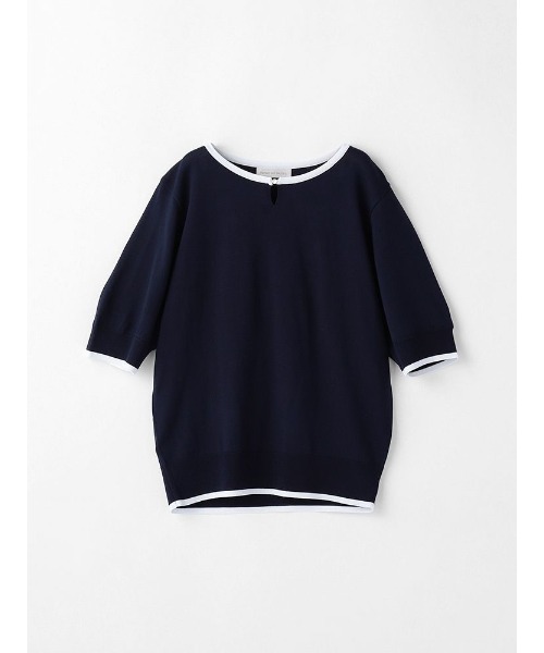 Perfect Suit FActory（パーフェクトスーツファクトリー）の「5分袖クル-ホック配色ニット（ニット/セーター・レディース・ライトグレー/オフホワイト/ネイビー・M/L/S）」の3枚目の写真