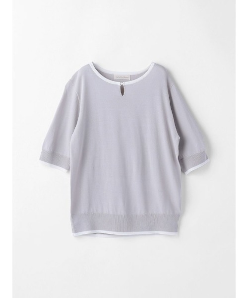 Perfect Suit FActory（パーフェクトスーツファクトリー）の「5分袖クル-ホック配色ニット（ニット/セーター・レディース・ライトグレー/オフホワイト/ネイビー・M/L/S）」の2枚目の写真