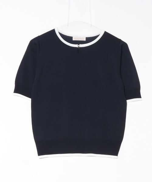 Perfect Suit FActory（パーフェクトスーツファクトリー）の「5分袖クル-ホック配色ニット（ニット/セーター・レディース・ライトグレー/オフホワイト/ネイビー・M/L/S）」の15枚目の写真