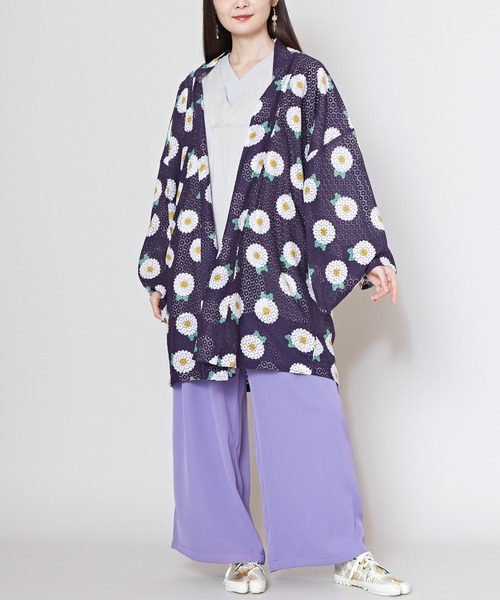 倭物やカヤ(ワモノヤカヤ)の「【倭物やカヤ】透かし花柄羽織(カーディガン/ボレロ・レディース・ネイビー/ライトブルー/スミクロ/パープル/ライトパープル・FREE)」の19枚目の写真