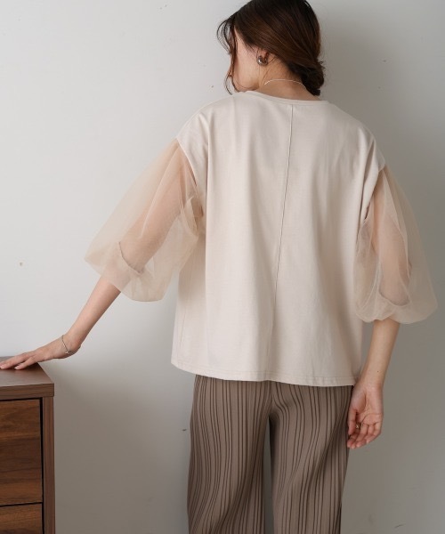 Bab(バブ)の「シアーボリュームスリーブトップス(Tシャツ/カットソー・レディース・ベージュ/ホワイト系その他/チャコールグレー/杢グレー・FREE)」の7枚目の写真