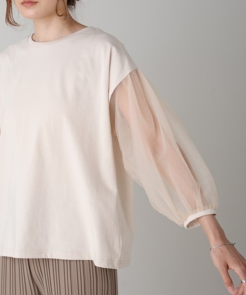 Bab(バブ)の「シアーボリュームスリーブトップス(Tシャツ/カットソー・レディース・ベージュ/ホワイト系その他/チャコールグレー/杢グレー・FREE)」の10枚目の写真