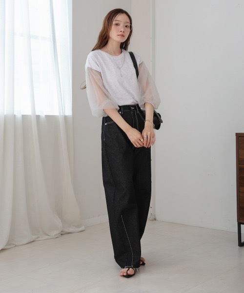 Bab(バブ)の「シアーボリュームスリーブトップス(Tシャツ/カットソー・レディース・ベージュ/ホワイト系その他/チャコールグレー/杢グレー・FREE)」の15枚目の写真
