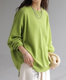 EQUATION　長袖ニット　カーキ系　くすみ緑　Ｖネック　短丈　フェアアイル柄 ニューヨーカー NEWYORKER ニット セーター 長袖 Vネック シンプル L