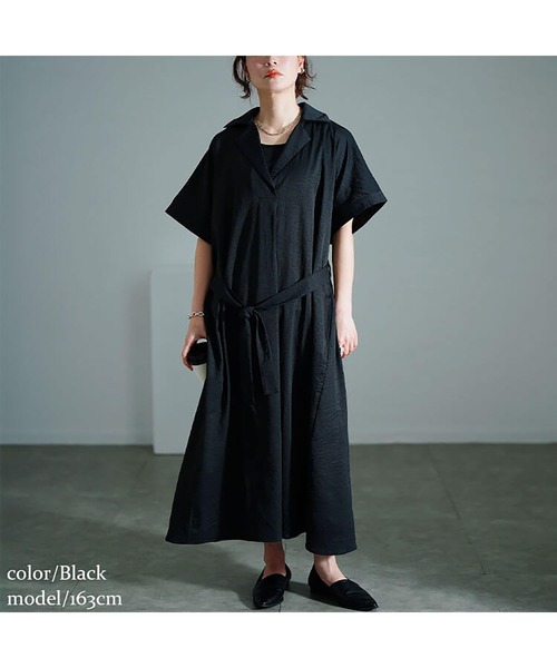 GOLDJAPAN（ゴールドジャパン）の「スキッパーシャツワンピース【大きいサイズ対応】（シャツワンピース・レディース・ブラック/モカ/チャコール・LL～3L/4L～5L）」の9枚目の写真