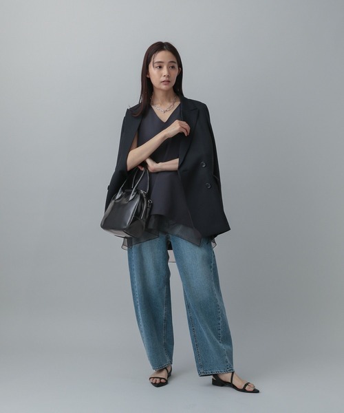 45R 近年 ポプリンのカットワークチュニック ノースリーブ 黒 S 日本製 GLOBAL WORK ブラウス シャツ Vネックノースリーブチュニック