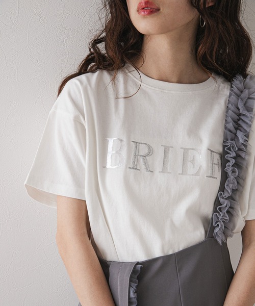 rectangle(レクタングル)の「箔プリント×刺繍ロゴTシャツ(Tシャツ/カットソー・レディース・ブラック/ホワイト/オートミール・FREE)」の1枚目の写真