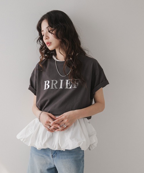 rectangle(レクタングル)の「箔プリント×刺繍ロゴTシャツ(Tシャツ/カットソー・レディース・ブラック/ホワイト/オートミール・FREE)」の2枚目の写真