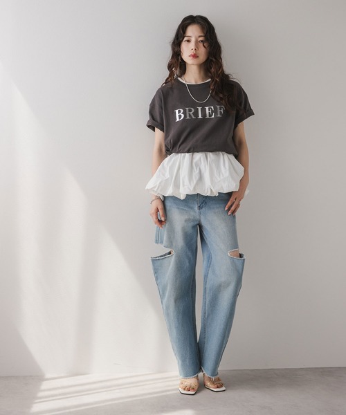 rectangle(レクタングル)の「箔プリント×刺繍ロゴTシャツ(Tシャツ/カットソー・レディース・ブラック/ホワイト/オートミール・FREE)」の16枚目の写真