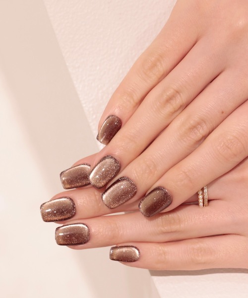 Anail（エーネイル）の「3D水光ネイルダークブラウンマグネットシルバーラメショートスクエアネイルチップ ネイル（ネイルシール/ネイルチップ・レディース・ブラウン・LARGE/MEDIUM/SMALL）」の2枚目の写真