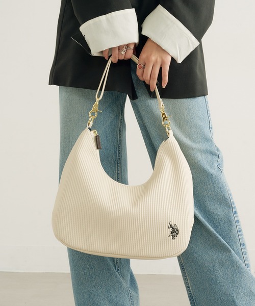 U.S. POLO ASSN.（ユーエスポロアッスン）の「【U.S. POLO ASSN.】プリーツビッグショルダーバッグ USPA2683（ショルダーバッグ・レディース・ベージュ/ホワイト/ブラック・FREE）」の18枚目の写真