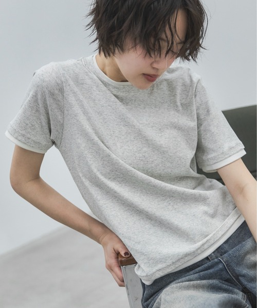 feepur(フェピュール)の「ダブルレイヤードフライスTee(Tシャツ/カットソー・レディース・オフホワイト/ピンク/オートミール/ネイビー・MEDIUM)」の3枚目の写真