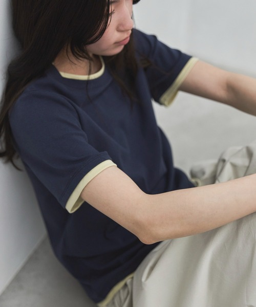 feepur(フェピュール)の「ダブルレイヤードフライスTee(Tシャツ/カットソー・レディース・オフホワイト/ピンク/オートミール/ネイビー・MEDIUM)」の4枚目の写真