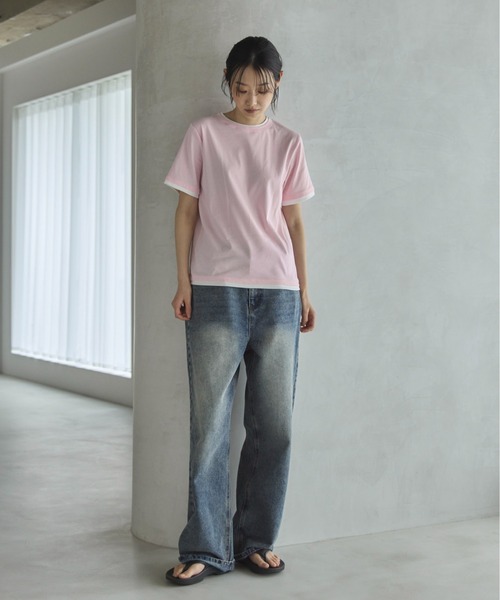 feepur(フェピュール)の「ダブルレイヤードフライスTee(Tシャツ/カットソー・レディース・オフホワイト/ピンク/オートミール/ネイビー・MEDIUM)」の18枚目の写真