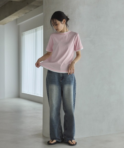 feepur(フェピュール)の「ダブルレイヤードフライスTee(Tシャツ/カットソー・レディース・オフホワイト/ピンク/オートミール/ネイビー・MEDIUM)」の20枚目の写真