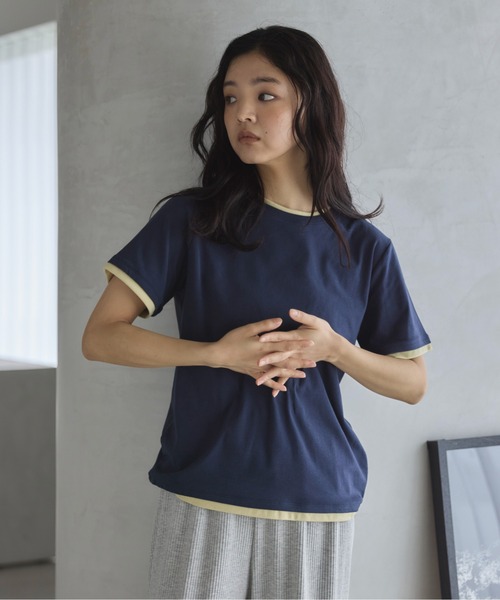 feepur(フェピュール)の「ダブルレイヤードフライスTee(Tシャツ/カットソー・レディース・オフホワイト/ピンク/オートミール/ネイビー・MEDIUM)」の16枚目の写真