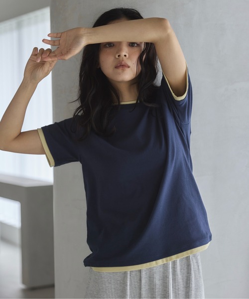 feepur(フェピュール)の「ダブルレイヤードフライスTee(Tシャツ/カットソー・レディース・オフホワイト/ピンク/オートミール/ネイビー・MEDIUM)」の15枚目の写真