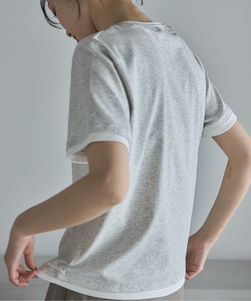feepur(フェピュール)の「ダブルレイヤードフライスTee(Tシャツ/カットソー・レディース・オフホワイト/ピンク/オートミール/ネイビー・MEDIUM)」の9枚目の写真