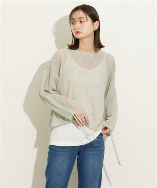 nissen（ニッセン）の「２点セット（袖レースアップトップス＋キャミ）（ニット/セーター・レディース・グレー/アイボリー/ブラック・M/L/LL）」の8枚目の写真