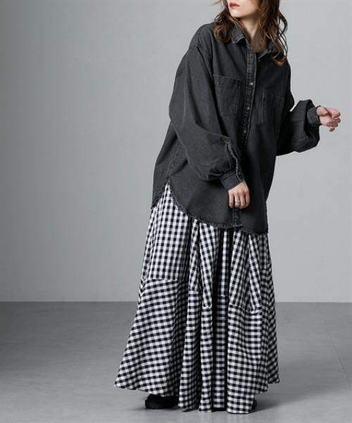 Soiunique（スワユニーク）の「胸ポケット付きオーバーサイズデニムシャツ　［Soiunique］（シャツ/ブラウス・レディース・ブラック/ブルー・M）」の7枚目の写真