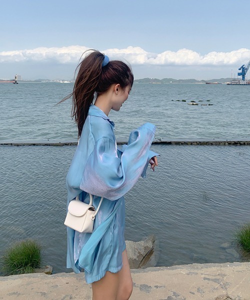 DEVICE（デバイス）の「オーバーシャツ ショートパンツ ラッシュガード 2点セット（ラッシュガード・レディース・ブルー/パープル・FREE）」の15枚目の写真