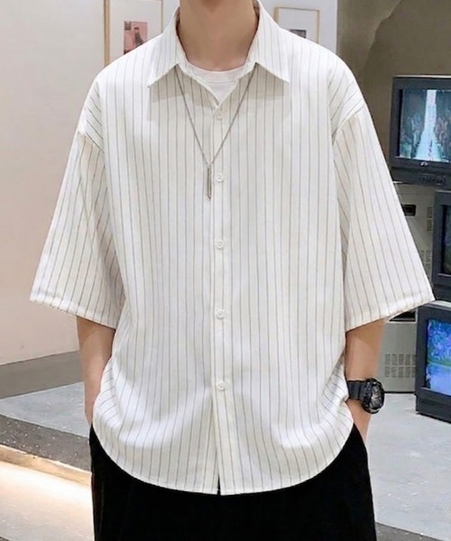 link lot(リンクロット)の「ストライプ オーバーサイズ レギュラーカラーシャツ(シャツ/ブラウス・メンズ・ホワイト/ブラック・M/L)」の1枚目の写真