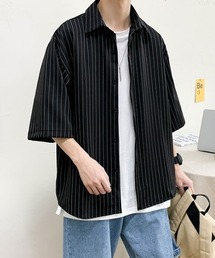 ストライプ オーバーサイズ レギュラーカラーシャツ