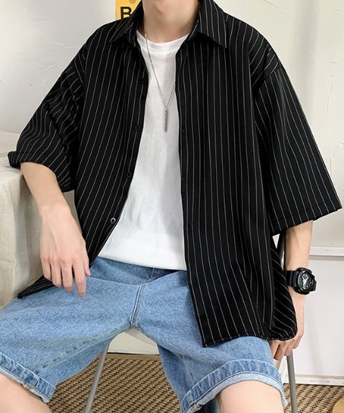 link lot(リンクロット)の「ストライプ オーバーサイズ レギュラーカラーシャツ(シャツ/ブラウス・メンズ・ホワイト/ブラック・M/L)」の8枚目の写真