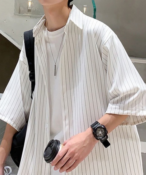 link lot(リンクロット)の「ストライプ オーバーサイズ レギュラーカラーシャツ(シャツ/ブラウス・メンズ・ホワイト/ブラック・M/L)」の12枚目の写真