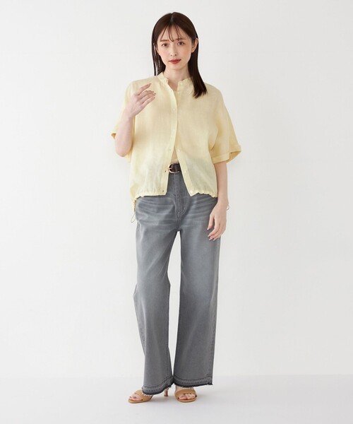 【新品】 SHIPS EURO Linen 七分袖カットソー M ホワイト SHIPS Colors:ユーロ リネン (EURO Linen) ヒヨク シャツ