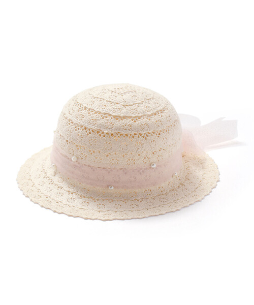 SLAP SLIP（スラップスリップ）の「パール付きキラキラチュールリボンハット(48~54cm)（ハット・キッズ・ベージュ/オフホワイト・52cm/50cm/54cm/48cm）」の5枚目の写真