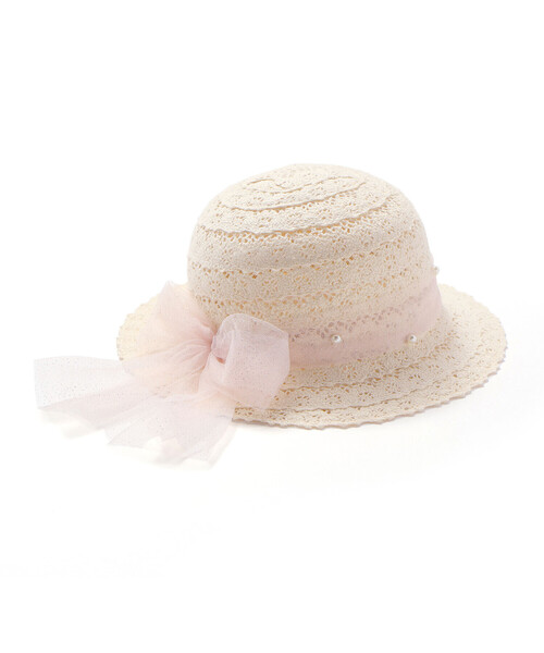 SLAP SLIP（スラップスリップ）の「パール付きキラキラチュールリボンハット(48~54cm)（ハット・キッズ・ベージュ/オフホワイト・52cm/50cm/54cm/48cm）」の6枚目の写真