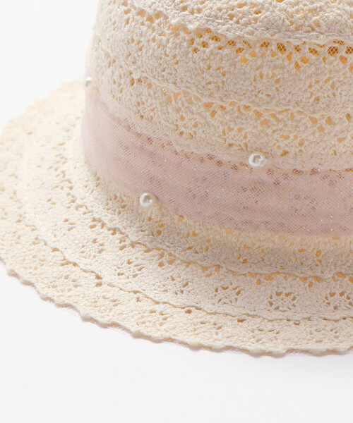 SLAP SLIP（スラップスリップ）の「パール付きキラキラチュールリボンハット(48~54cm)（ハット・キッズ・ベージュ/オフホワイト・52cm/50cm/54cm/48cm）」の7枚目の写真