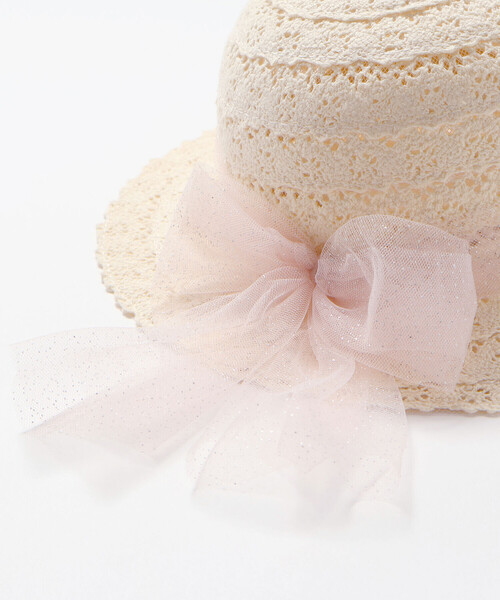 SLAP SLIP（スラップスリップ）の「パール付きキラキラチュールリボンハット(48~54cm)（ハット・キッズ・ベージュ/オフホワイト・52cm/50cm/54cm/48cm）」の8枚目の写真