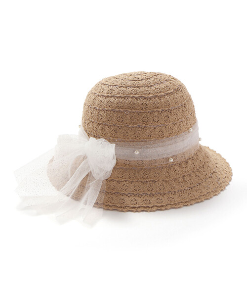 SLAP SLIP（スラップスリップ）の「パール付きキラキラチュールリボンハット(48~54cm)（ハット・キッズ・ベージュ/オフホワイト・52cm/50cm/54cm/48cm）」の12枚目の写真