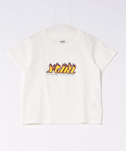 X-girl(エックスガール)の「X-GIRL/エックスガール FLAME LOGO S/S BABY TEE Tシャツ 105252011040(Tシャツ/カットソー・レディース・ホワイト・S)」の1枚目の写真